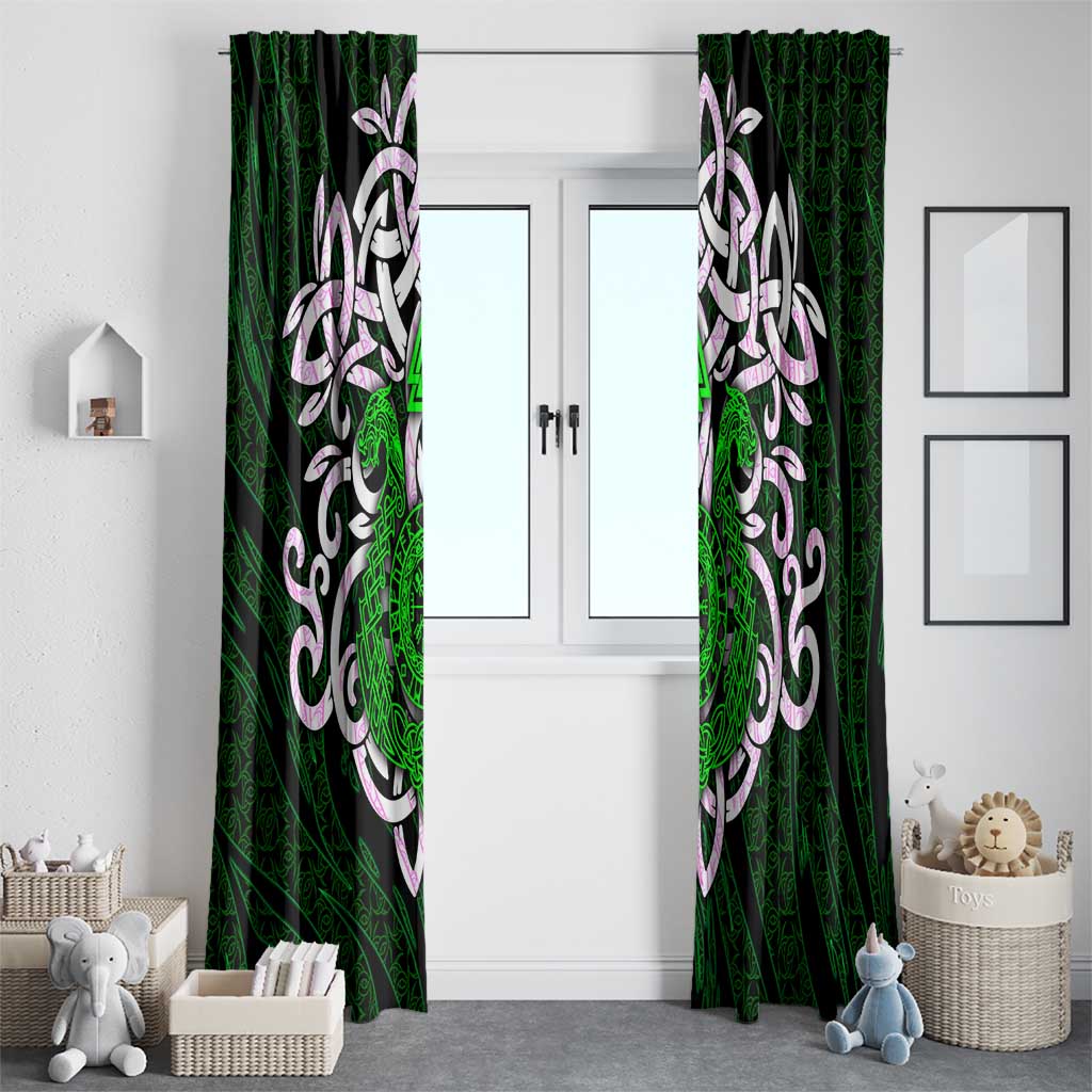 Vegvisir Window Curtain with Green Dragons and Norse Knots Viking Protection Tribute - Wonder Print Shop