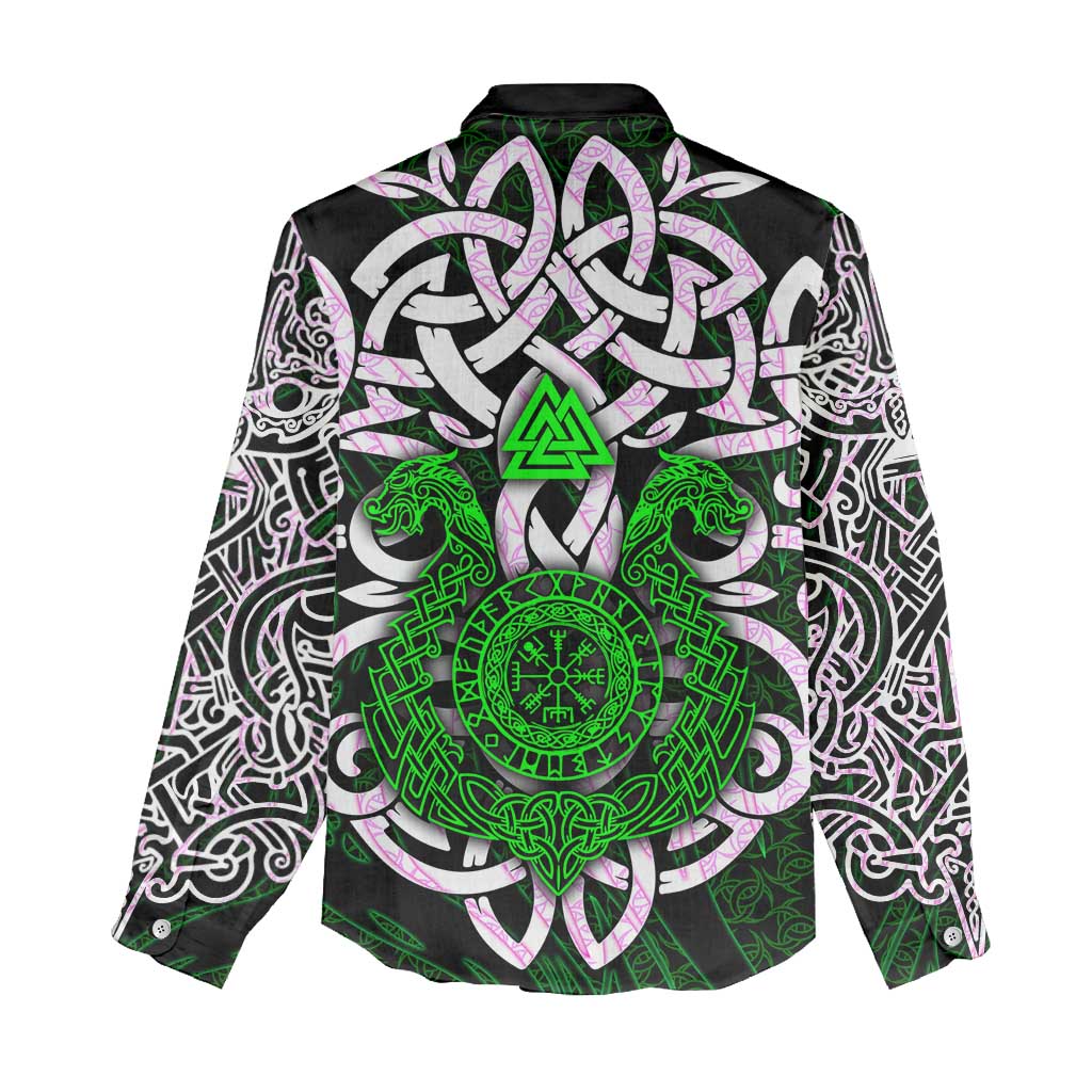 Vegvisir Women Casual Shirt with Green Dragons and Norse Knots Viking Protection Tribute - Wonder Print Shop