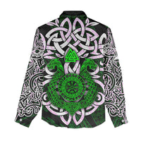 Vegvisir Women Casual Shirt with Green Dragons and Norse Knots Viking Protection Tribute - Wonder Print Shop