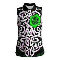 Vegvisir Women Sleeveless Polo Shirt with Green Dragons and Norse Knots Viking Protection Tribute - Wonder Print Shop