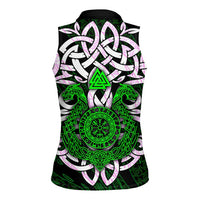 Vegvisir Women Sleeveless Polo Shirt with Green Dragons and Norse Knots Viking Protection Tribute - Wonder Print Shop
