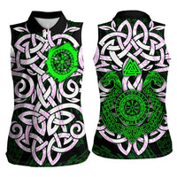 Vegvisir Women Sleeveless Polo Shirt with Green Dragons and Norse Knots Viking Protection Tribute - Wonder Print Shop