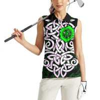 Vegvisir Women Sleeveless Polo Shirt with Green Dragons and Norse Knots Viking Protection Tribute - Wonder Print Shop