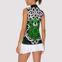 Vegvisir Women Sleeveless Polo Shirt with Green Dragons and Norse Knots Viking Protection Tribute - Wonder Print Shop