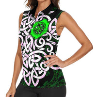 Vegvisir Women Sleeveless Polo Shirt with Green Dragons and Norse Knots Viking Protection Tribute - Wonder Print Shop