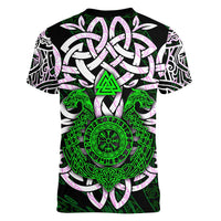 Vegvisir Women V-Neck T-Shirt with Green Dragons and Norse Knots Viking Protection Tribute - Wonder Print Shop