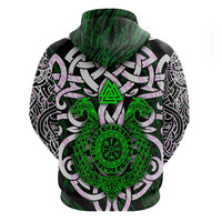 Vegvisir Zip Hoodie with Green Dragons and Norse Knots Viking Protection Tribute - Wonder Print Shop