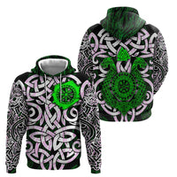 Vegvisir Zip Hoodie with Green Dragons and Norse Knots Viking Protection Tribute - Wonder Print Shop