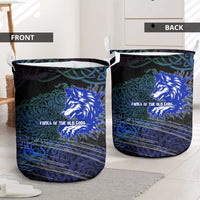 Fenrir Laundry Basket with Blue Wolf, Runes and Ragnarok End of Gods Tribute - Wonder Print Shop