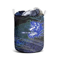 Fenrir Laundry Basket with Blue Wolf, Runes and Ragnarok End of Gods Tribute - Wonder Print Shop