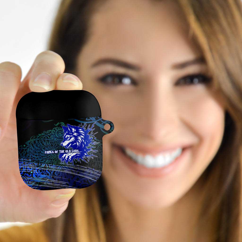 Fenrir AirPods Case with Blue Wolf, Runes and Ragnarok End of Gods Tribute - Wonder Print Shop