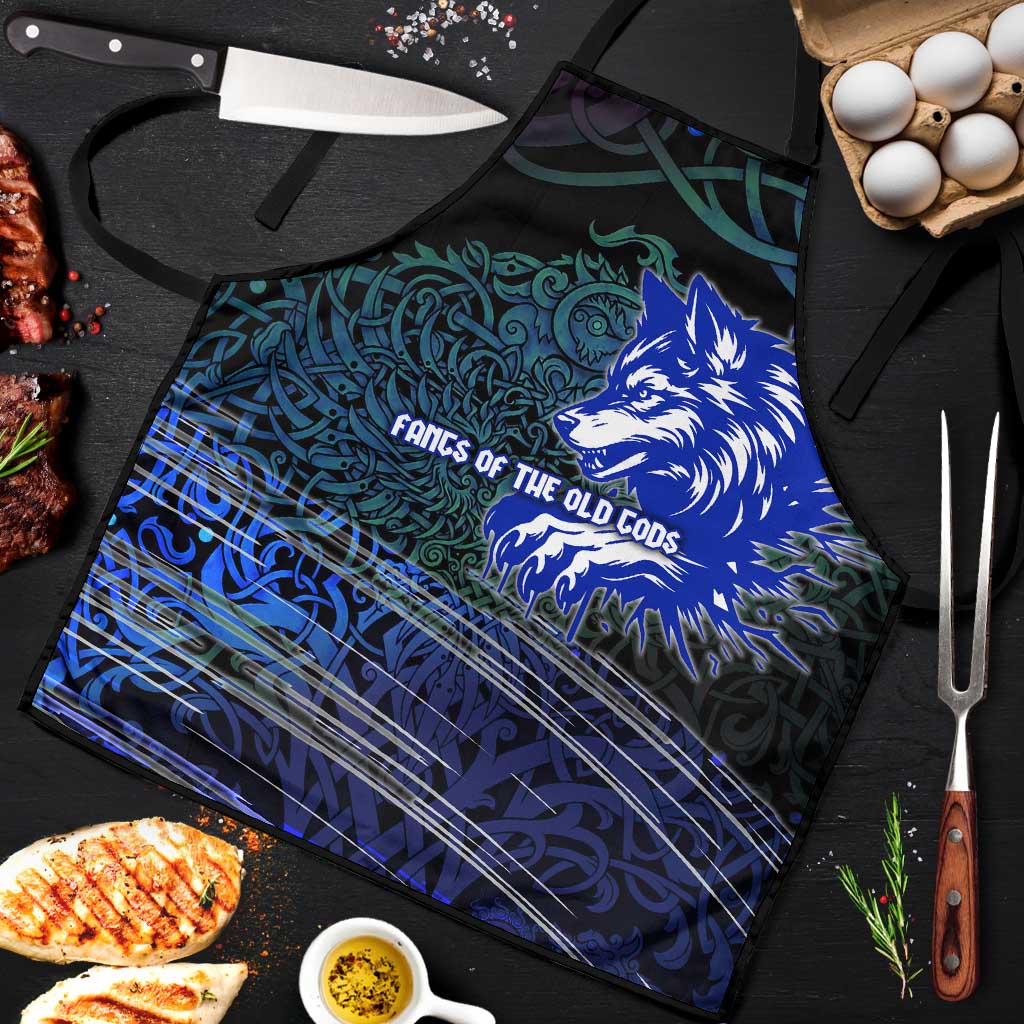 Fenrir Apron with Blue Wolf, Runes and Ragnarok End of Gods Tribute - Wonder Print Shop