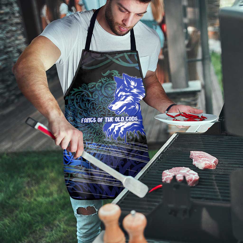 Fenrir Apron with Blue Wolf, Runes and Ragnarok End of Gods Tribute - Wonder Print Shop
