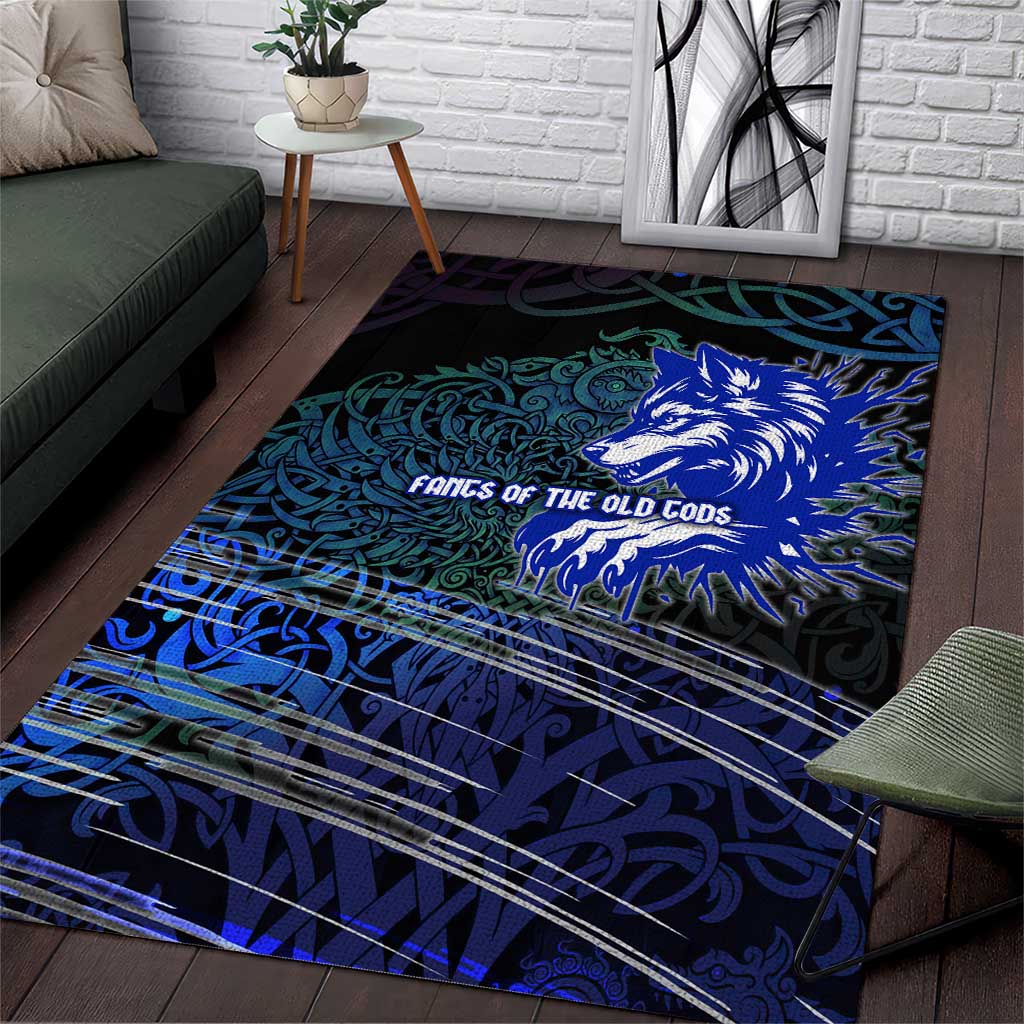 Fenrir Area Rug with Blue Wolf, Runes and Ragnarok End of Gods Tribute - Wonder Print Shop
