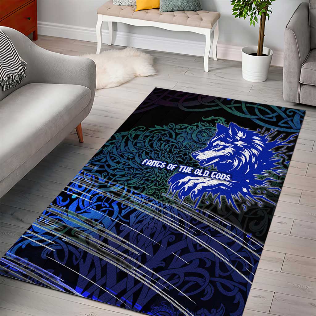 Fenrir Area Rug with Blue Wolf, Runes and Ragnarok End of Gods Tribute - Wonder Print Shop