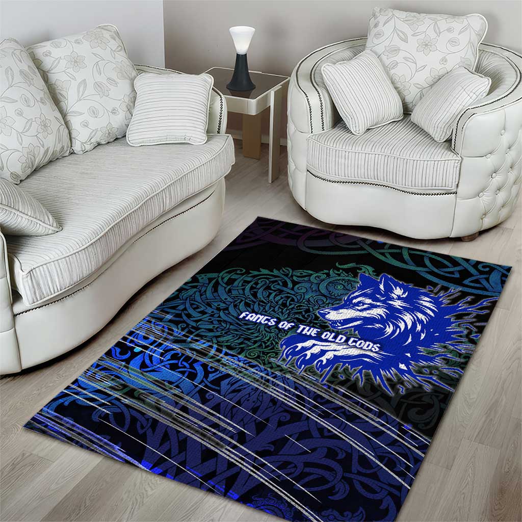 Fenrir Area Rug with Blue Wolf, Runes and Ragnarok End of Gods Tribute - Wonder Print Shop
