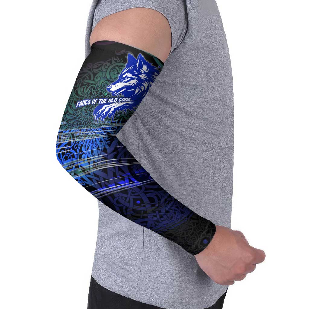 Fenrir Arm Sleeves with Blue Wolf, Runes and Ragnarok End of Gods Tribute - Wonder Print Shop