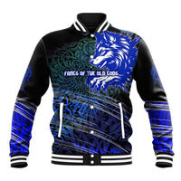 Fenrir Baseball Jacket with Blue Wolf, Runes and Ragnarok End of Gods Tribute - Wonder Print Shop