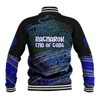 Fenrir Baseball Jacket with Blue Wolf, Runes and Ragnarok End of Gods Tribute - Wonder Print Shop