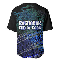 Fenrir Baseball Jersey with Blue Wolf, Runes and Ragnarok End of Gods Tribute - Wonder Print Shop
