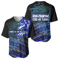 Fenrir Baseball Jersey with Blue Wolf, Runes and Ragnarok End of Gods Tribute - Wonder Print Shop