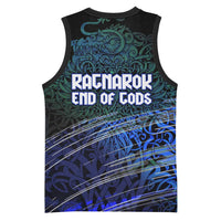 Fenrir Basketball Jersey with Blue Wolf, Runes and Ragnarok End of Gods Tribute - Wonder Print Shop