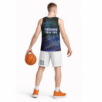 Fenrir Basketball Jersey with Blue Wolf, Runes and Ragnarok End of Gods Tribute - Wonder Print Shop