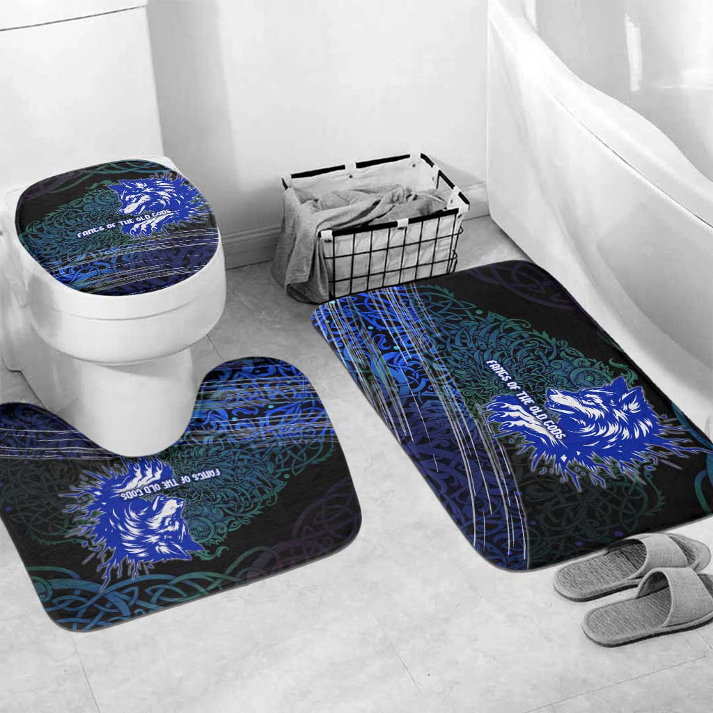 Fenrir Bathroom Set with Blue Wolf, Runes and Ragnarok End of Gods Tribute - Wonder Print Shop