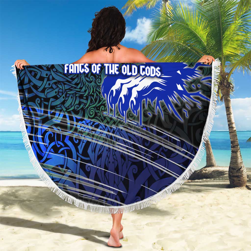 Fenrir Beach Blanket with Blue Wolf, Runes and Ragnarok End of Gods Tribute - Wonder Print Shop