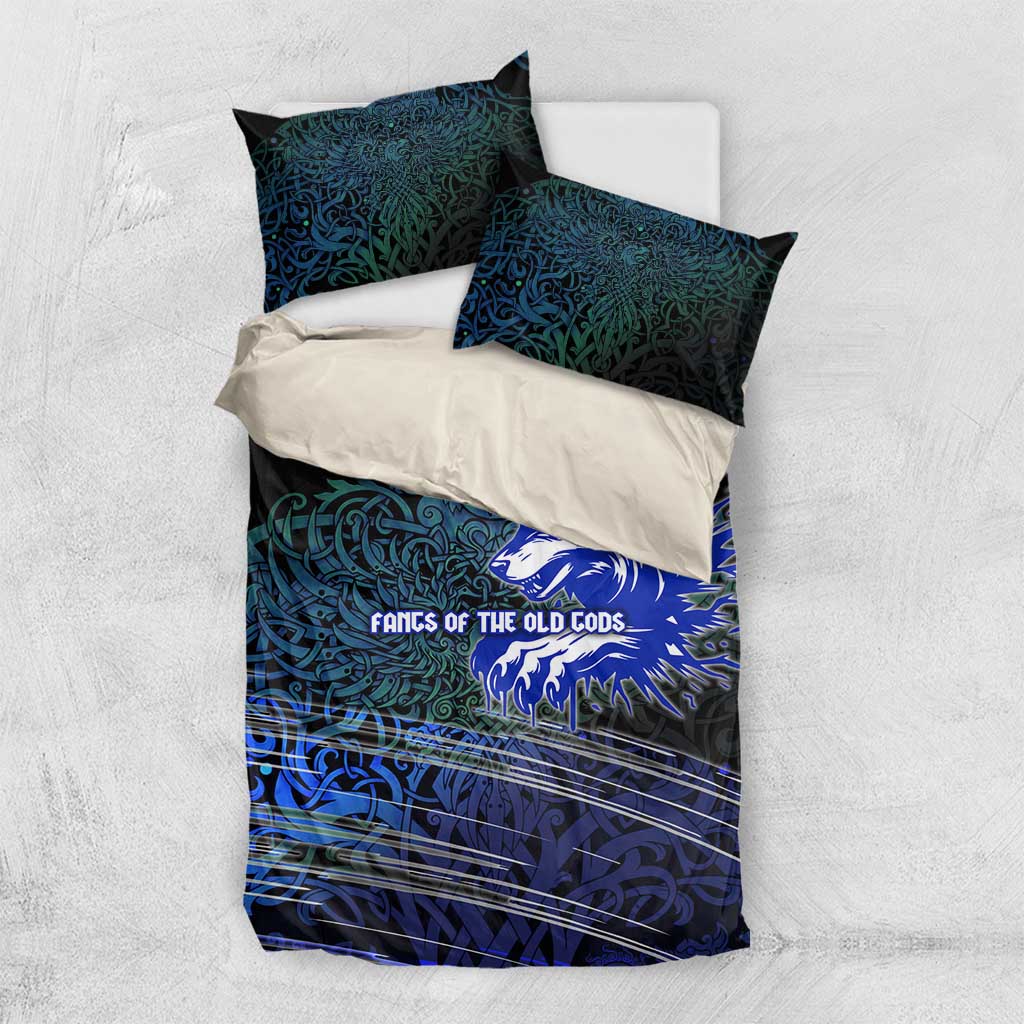 Fenrir Bedding Set with Blue Wolf, Runes and Ragnarok End of Gods Tribute - Wonder Print Shop