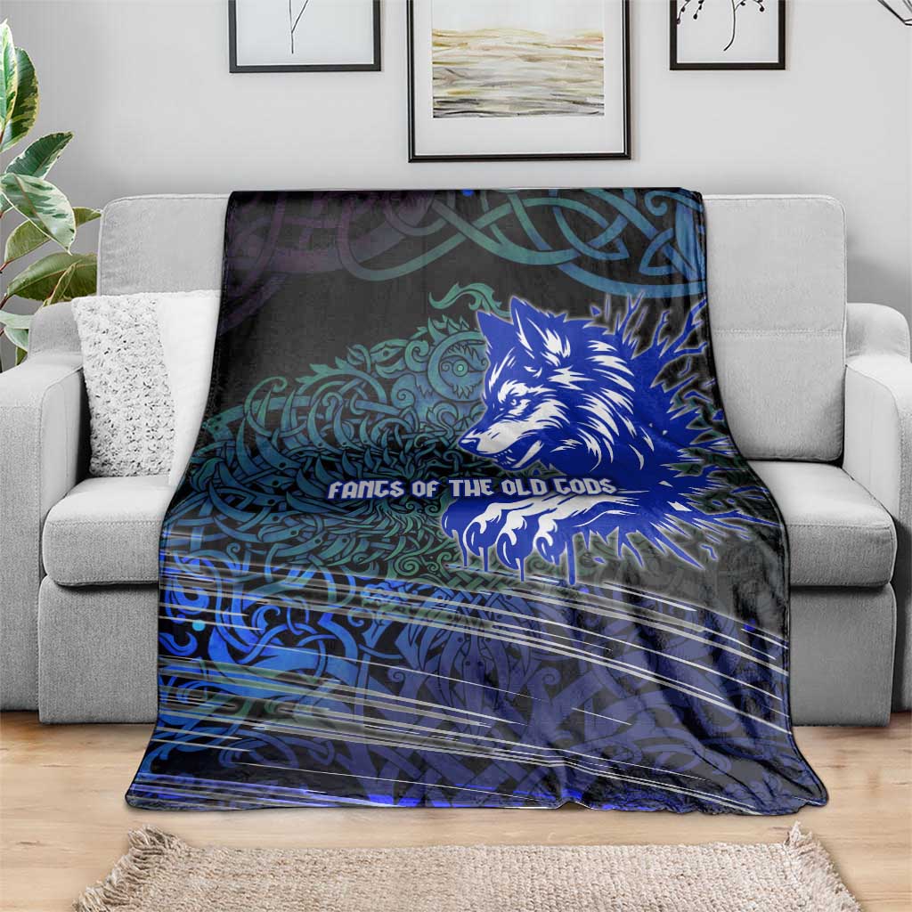 Fenrir Blanket with Blue Wolf, Runes and Ragnarok End of Gods Tribute - Wonder Print Shop