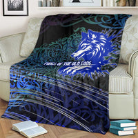 Fenrir Blanket with Blue Wolf, Runes and Ragnarok End of Gods Tribute - Wonder Print Shop