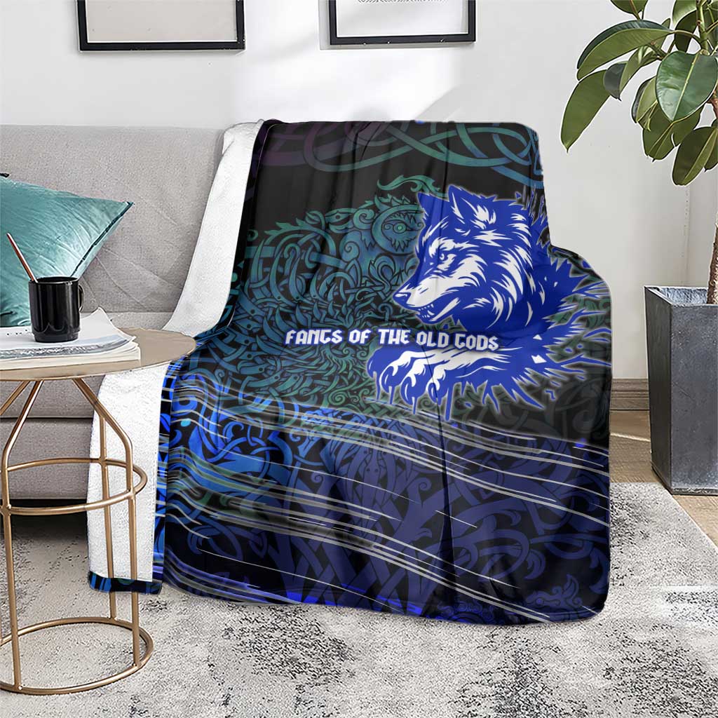 Fenrir Blanket with Blue Wolf, Runes and Ragnarok End of Gods Tribute - Wonder Print Shop