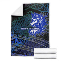 Fenrir Blanket with Blue Wolf, Runes and Ragnarok End of Gods Tribute - Wonder Print Shop