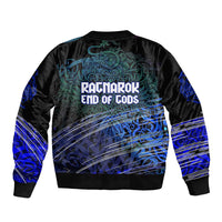 Fenrir Bomber Jacket with Blue Wolf, Runes and Ragnarok End of Gods Tribute - Wonder Print Shop