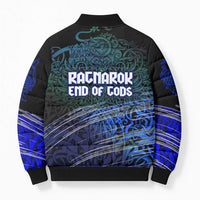 Fenrir Bomber Puffer Jacket with Blue Wolf, Runes and Ragnarok End of Gods Tribute - Wonder Print Shop