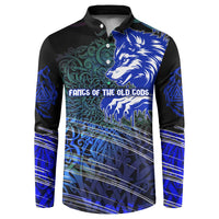 Fenrir Button Sweatshirt with Blue Wolf, Runes and Ragnarok End of Gods Tribute - Wonder Print Shop