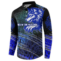 Fenrir Button Sweatshirt with Blue Wolf, Runes and Ragnarok End of Gods Tribute - Wonder Print Shop