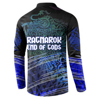 Fenrir Button Sweatshirt with Blue Wolf, Runes and Ragnarok End of Gods Tribute - Wonder Print Shop