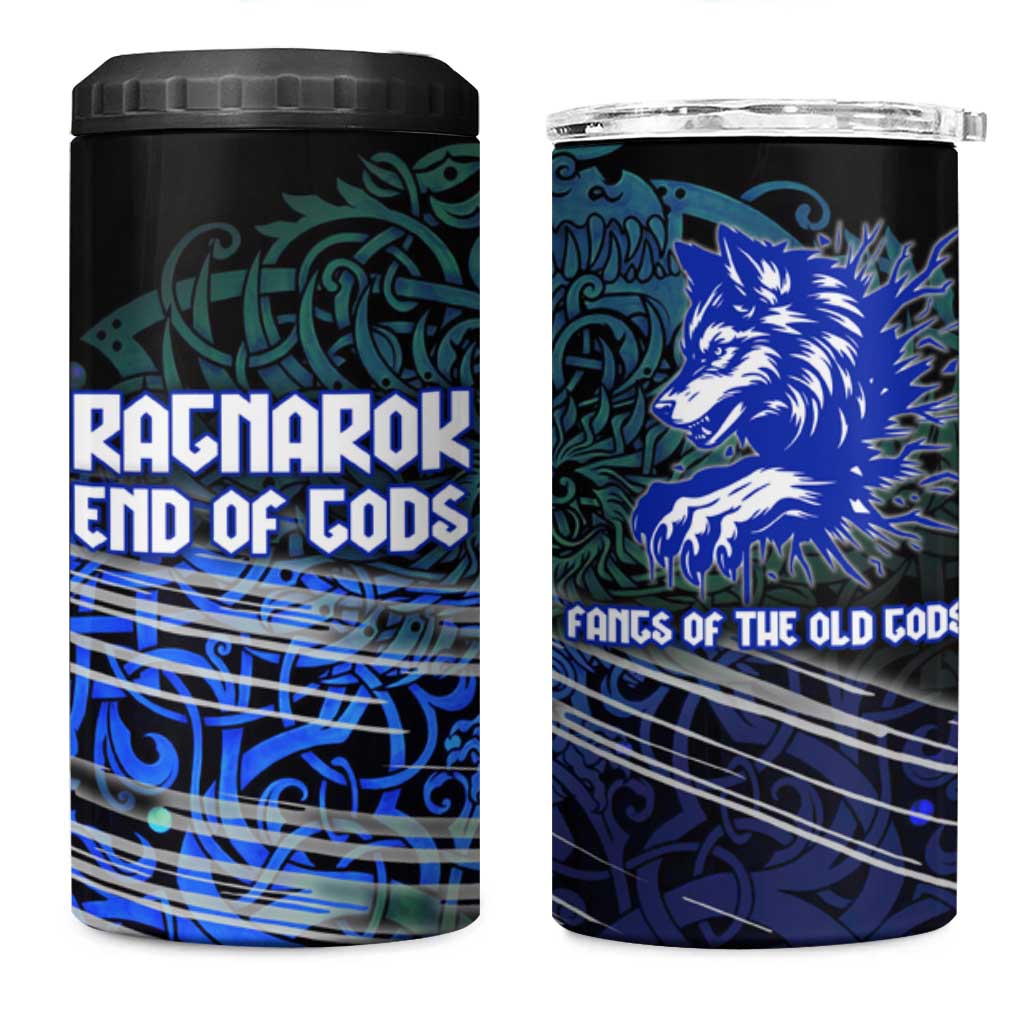 Fenrir 4 in 1 Can Cooler Tumbler with Blue Wolf, Runes and Ragnarok End of Gods Tribute - Wonder Print Shop