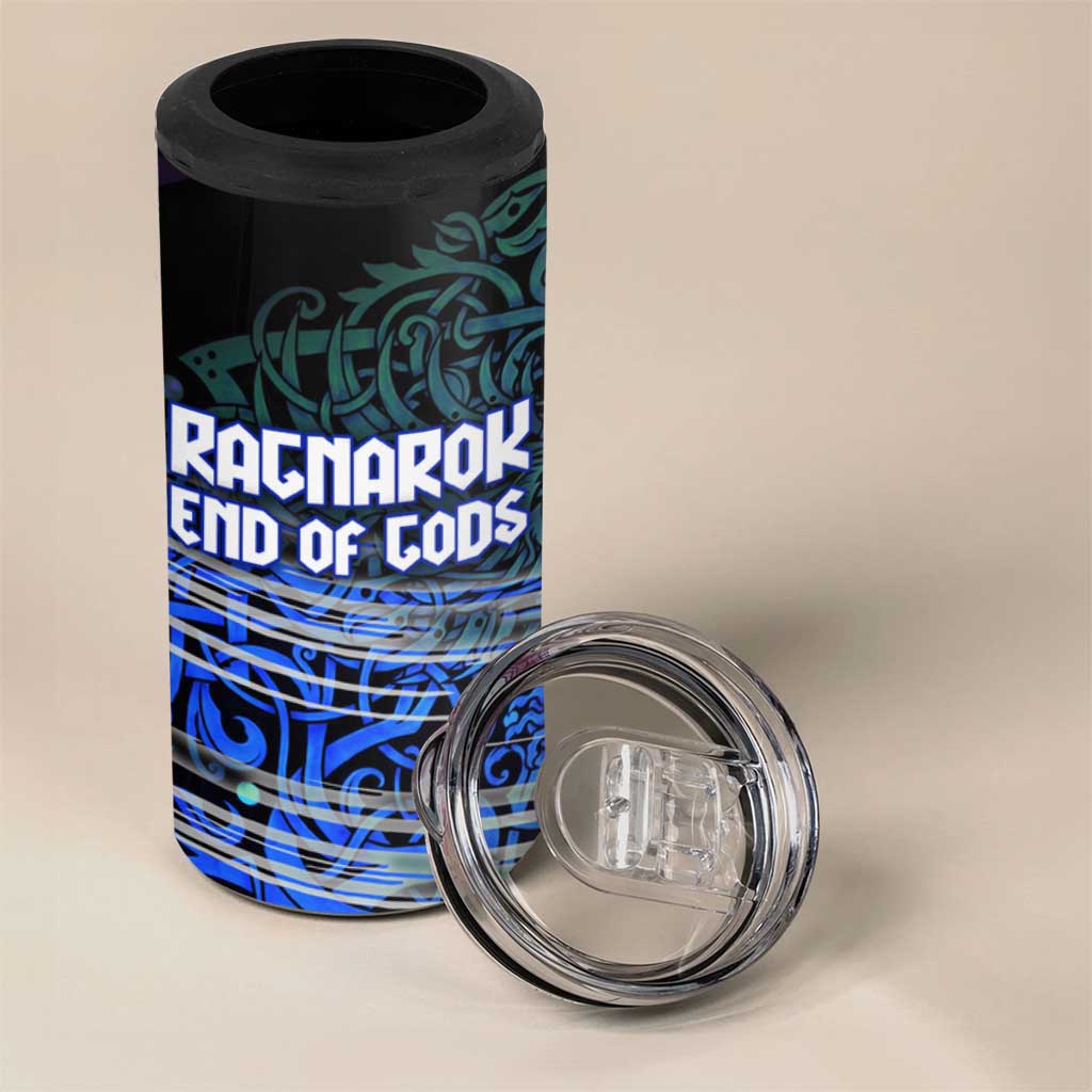 Fenrir 4 in 1 Can Cooler Tumbler with Blue Wolf, Runes and Ragnarok End of Gods Tribute - Wonder Print Shop
