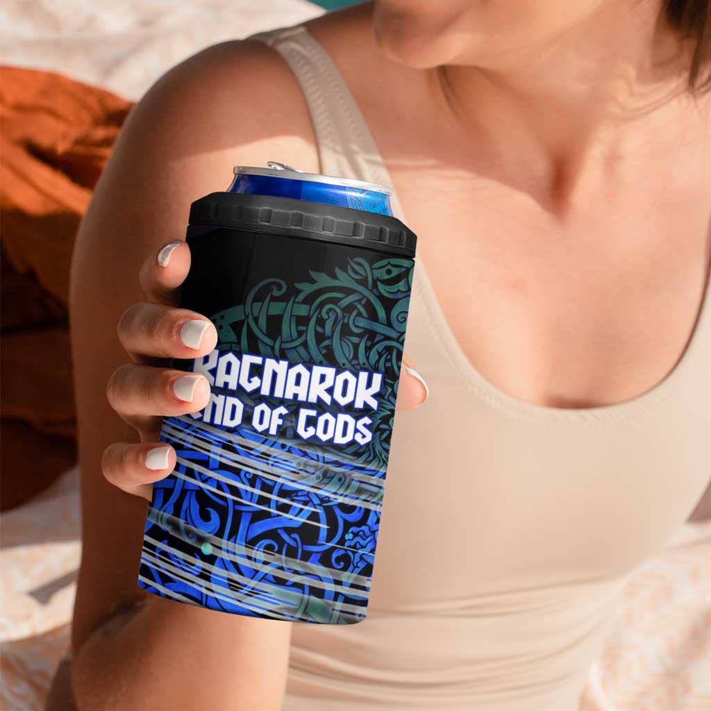 Fenrir 4 in 1 Can Cooler Tumbler with Blue Wolf, Runes and Ragnarok End of Gods Tribute - Wonder Print Shop
