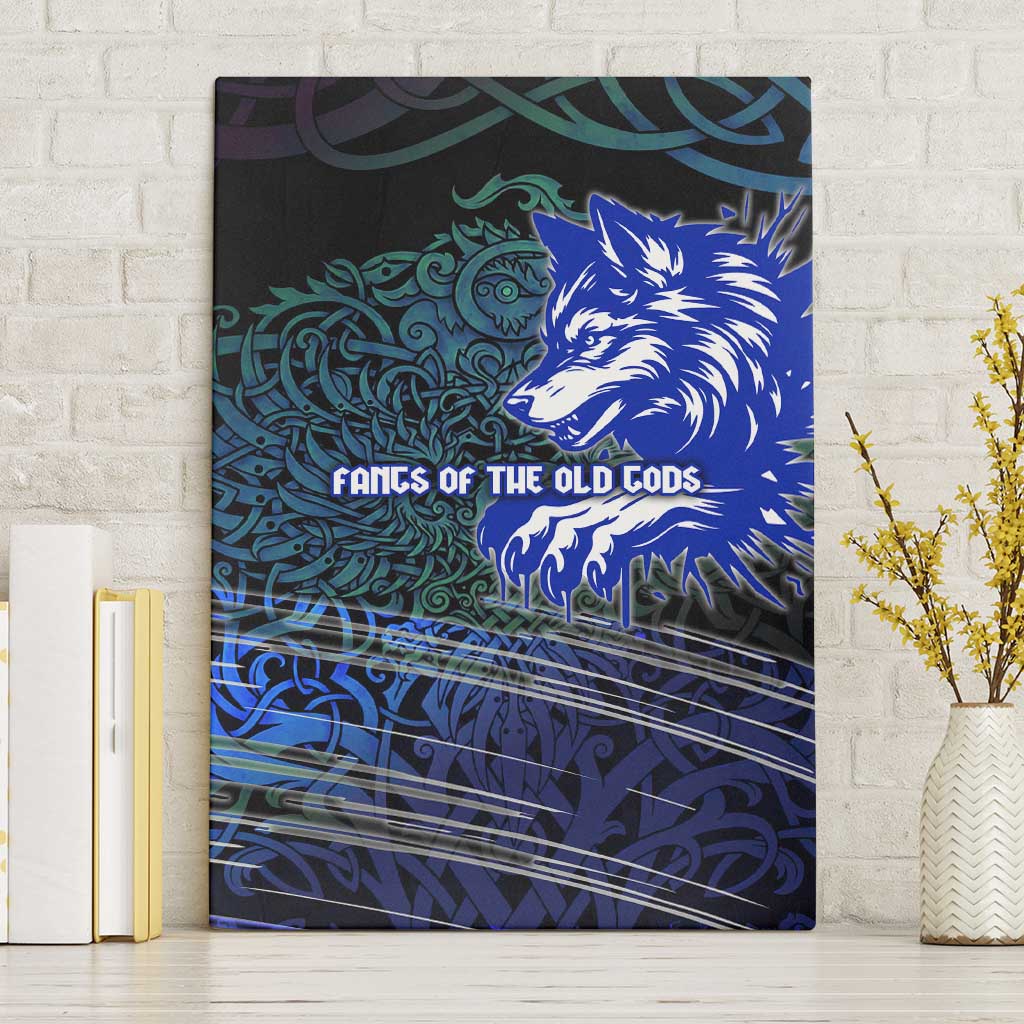 Fenrir Canvas Wall Art with Blue Wolf, Runes and Ragnarok End of Gods Tribute - Wonder Print Shop