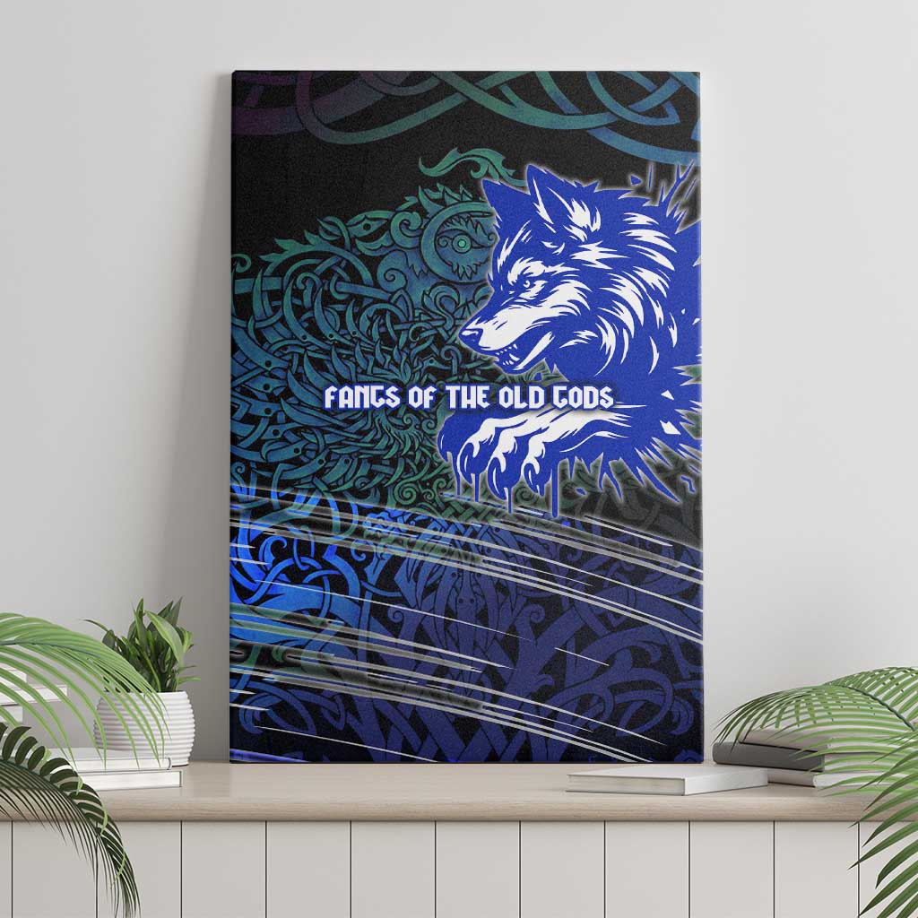 Fenrir Canvas Wall Art with Blue Wolf, Runes and Ragnarok End of Gods Tribute - Wonder Print Shop