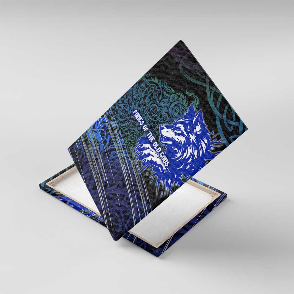 Fenrir Canvas Wall Art with Blue Wolf, Runes and Ragnarok End of Gods Tribute - Wonder Print Shop