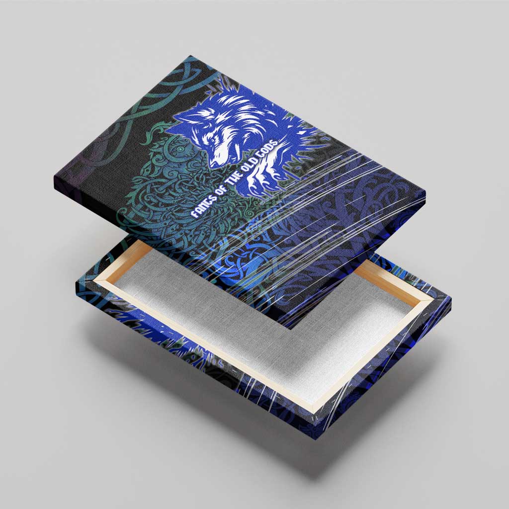 Fenrir Canvas Wall Art with Blue Wolf, Runes and Ragnarok End of Gods Tribute - Wonder Print Shop