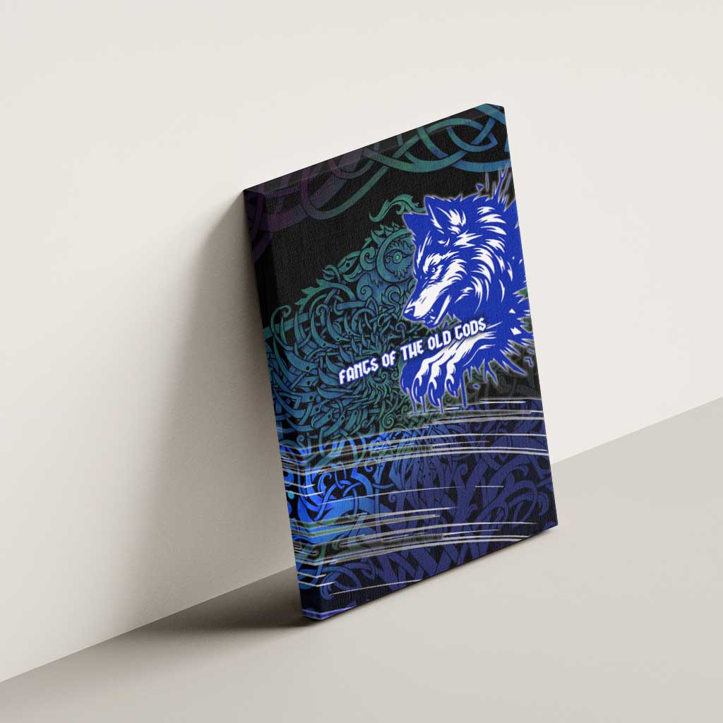 Fenrir Canvas Wall Art with Blue Wolf, Runes and Ragnarok End of Gods Tribute - Wonder Print Shop