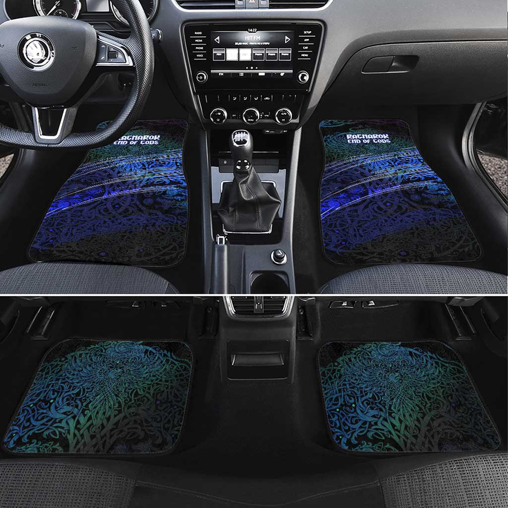 Fenrir Car Mats with Blue Wolf, Runes and Ragnarok End of Gods Tribute - Wonder Print Shop