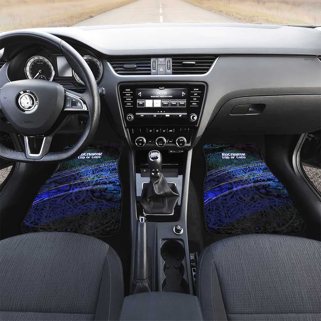 Fenrir Car Mats with Blue Wolf, Runes and Ragnarok End of Gods Tribute - Wonder Print Shop