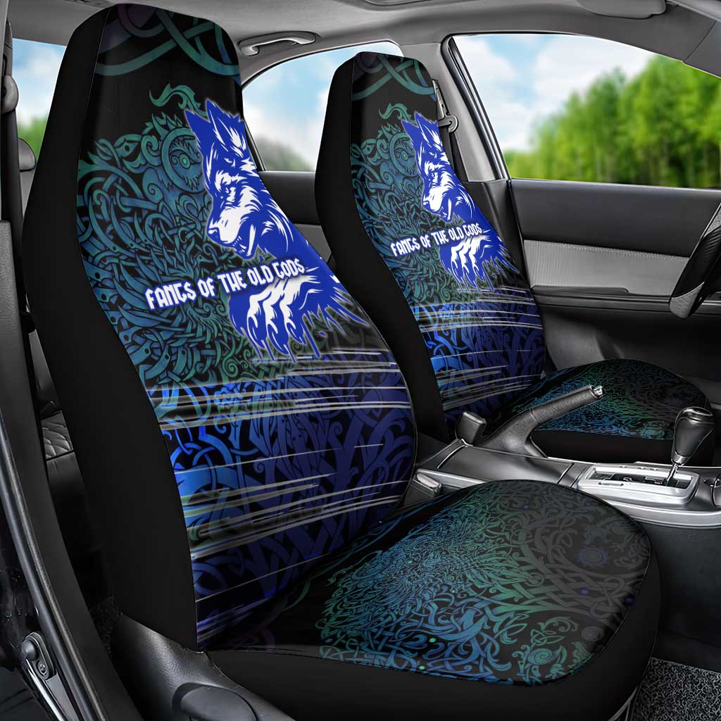 Fenrir Car Seat Cover with Blue Wolf, Runes and Ragnarok End of Gods Tribute - Wonder Print Shop